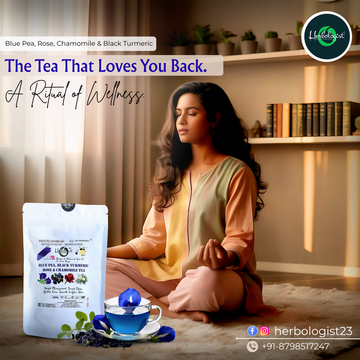 Herbologist Blue Pea, Rose, Chamomile & Black Turmeric Tea – Relaxing Herbal Blend for Gut, Skin & Mind Wellness